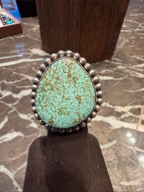 Sterling Silver Teardrop #8 Turquoise Statement Ring, Mary Spencer size 5.75